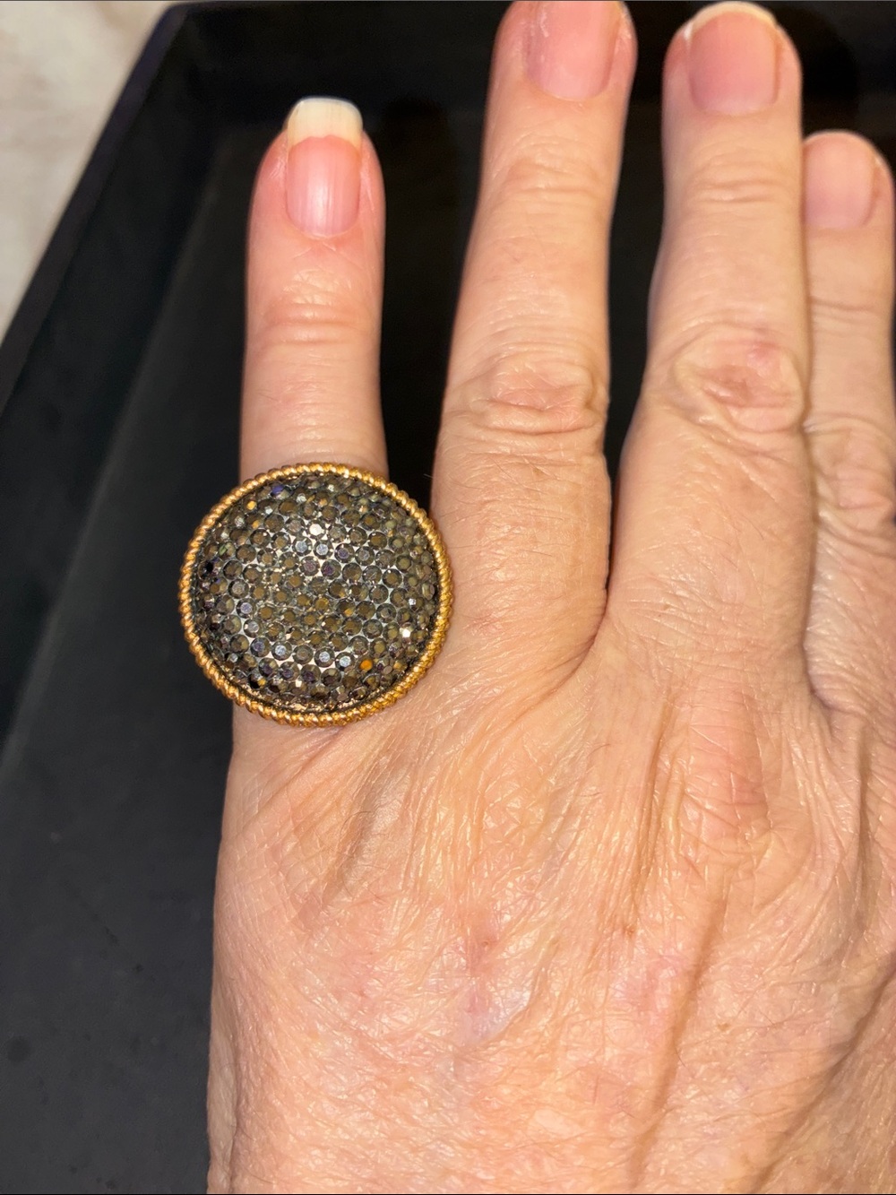 Gold-Tone Pavé Round Statement Adjustable Ring
